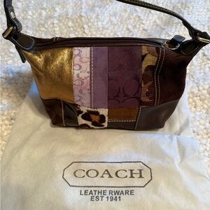 Coach Patchwork Shoulder Bag in Brown, Gold, and Purple